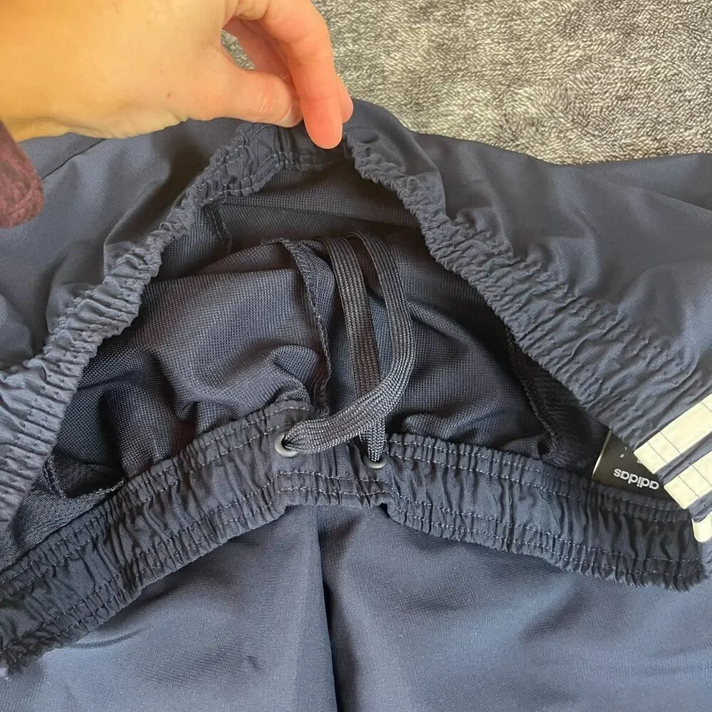 Adidas Windbreaker Joggers Men's L Navy Blue Track Pants Tapered Leg Pockets